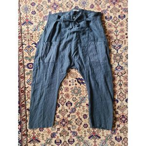 Banana Blue Navy Blue 100% Linen Drop Crotch Ninja Pants Made In Australia Sz L